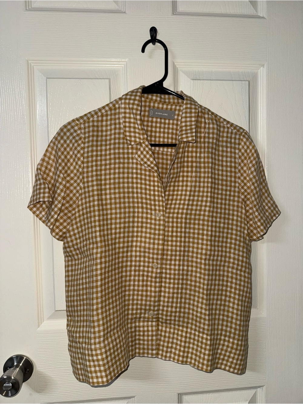 Everlane Mustard and White Gingham Short-Sleeve Button-Down Shirt